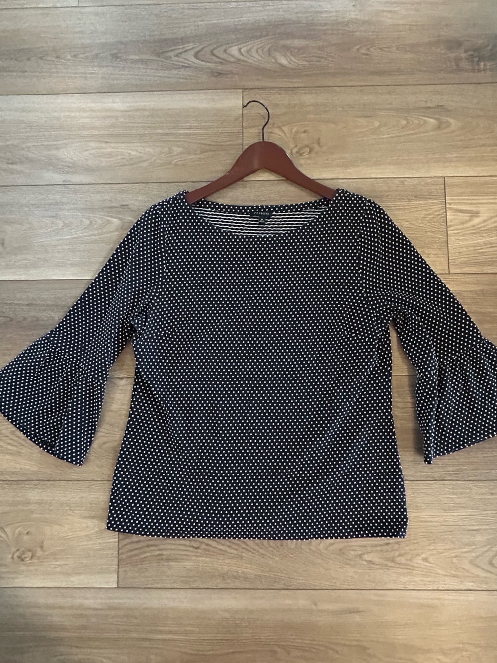 Talbots Black White Polka Dot Blouse Medium Bell Sleeve Casual Top